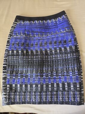 LK Bennett Cobalt Blue and Black Graphic Pencil Skirt